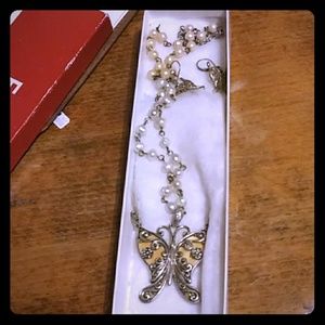 Antique mother of pearl butterfly necklace in matc